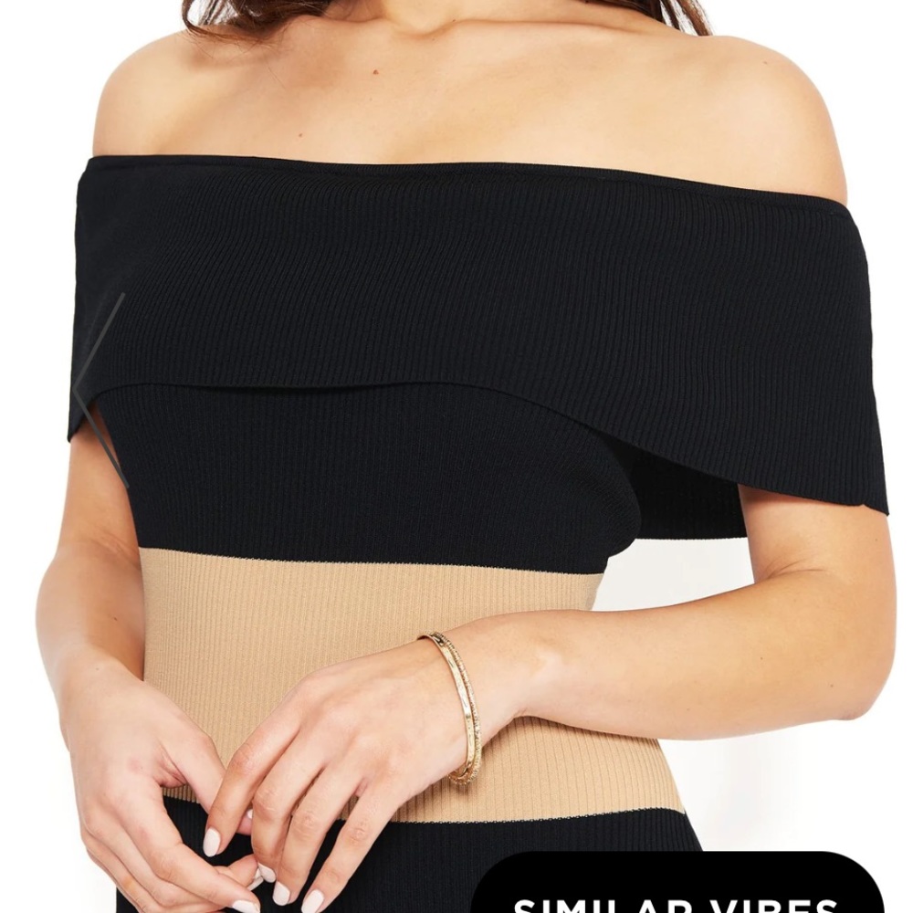 STRIPED OFF SHOULDER DRESS BEBE - Picture 2 of 4